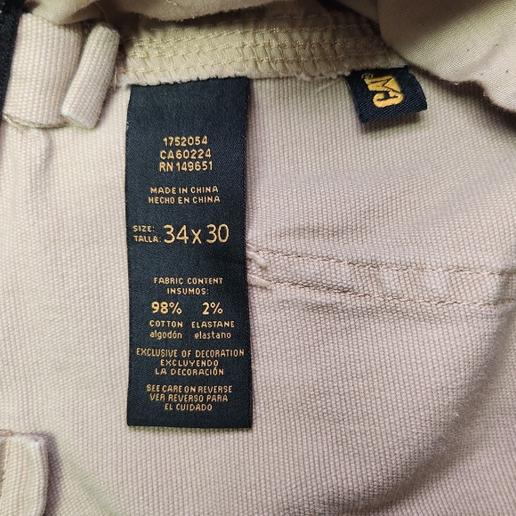 CAT Caterpillar Work Pants Mens 34x30 Khaki Stretch Utility Workwear - Picture 4 of 7